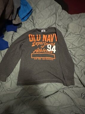 Old Navy Charcoal Sweatshirt with Orange & White Athletic Graphic